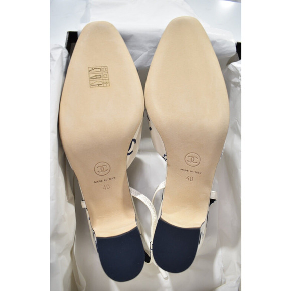 Chanel 23P Mademoiselle Coco Sling White Black CC Logo Slingback Sandal Heel 40 - Picture 12 of 13